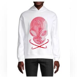 HEADS OR TAILS | White & Red Rhinestone Skull & Crossbones Hoodie | Men's S